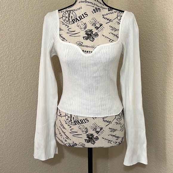 Madden Girl Sweetheart Corset Balconette Bust Ribbed Long Sleeve Top - Picture 2 of 4